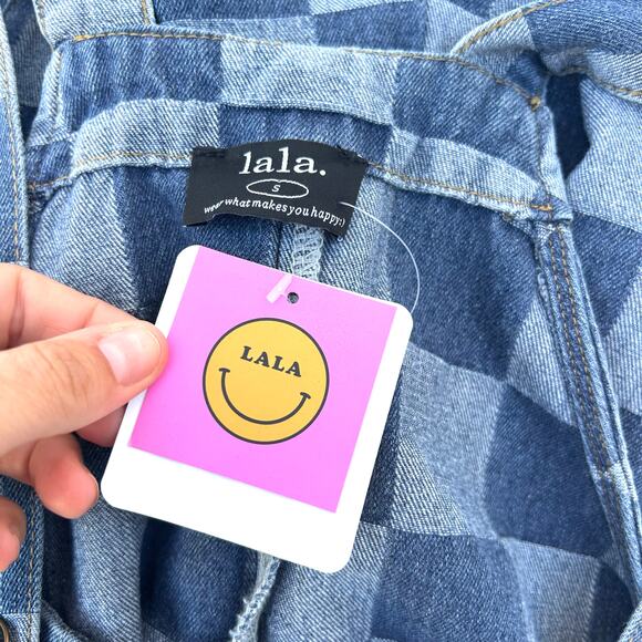 New Dressed in LALA Big Feelings Oversized Denim Checker Overalls Wide Leg Small - Picture 5 of 11